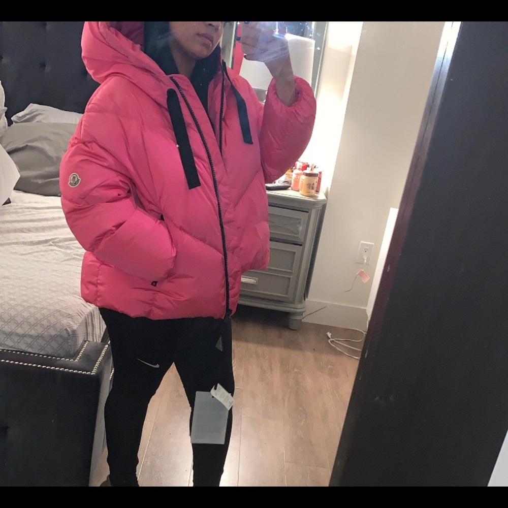 Pink over size Moncler coat.Cute &trendy w/hoodie.Brand new w/tags.
